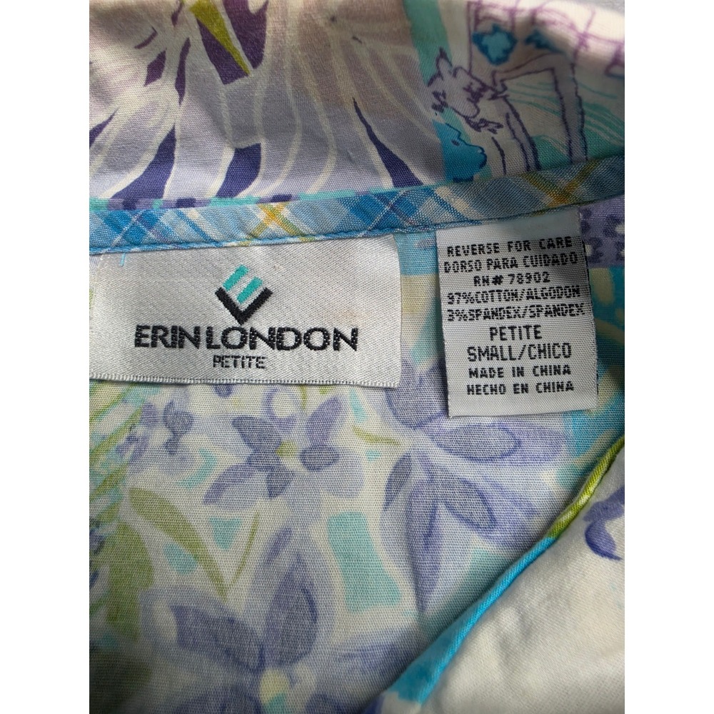 Erin London Shirt Women's Small Petite Multicolor Floral Print Cotton Button-Up - Picture 4 of 6